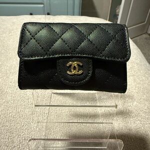 Chanel Black Quilted Wallet with Gold Logo